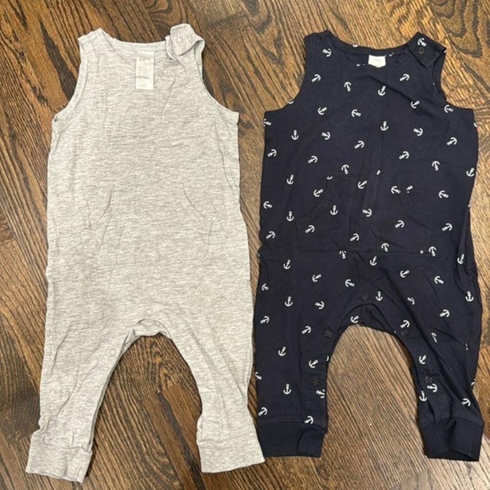 H&M romper one piece grey and navy with anchors 6-9 month